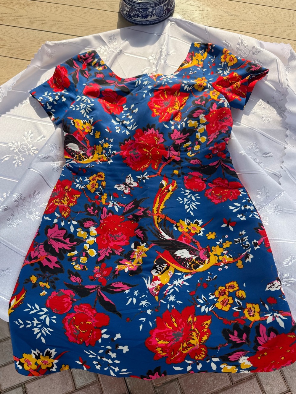 Plenty by Tracy Reese Blue Floral Bird Sheath Dress Size 8